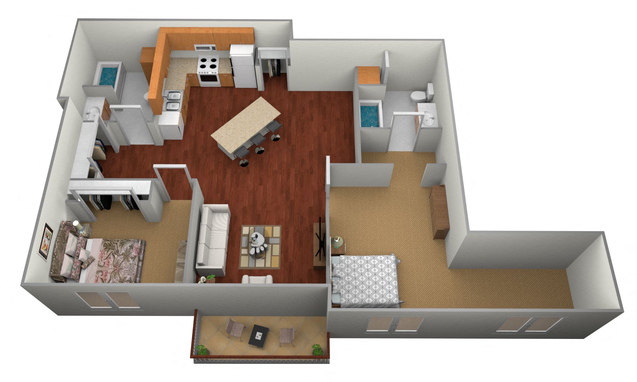 2 Bedroom Floor Plan at Pelican Heights Apartments, Detroit Lakes, Minnesota